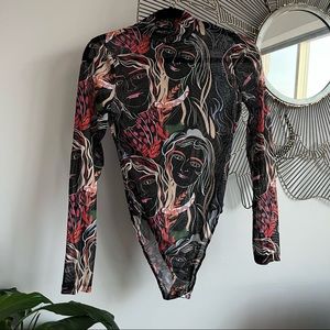 Black mock neck sheer bodysuit